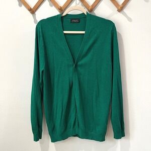 Zara Man Basic Kelly Green V-Neck Button Front Cardigan Sweater Mens Large